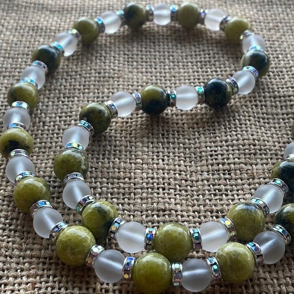 Serpentine Stone Glass Beads Crystal spacers adjustable necklace healing - Picture 10 of 10